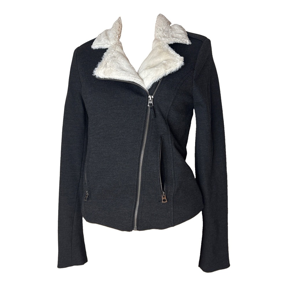 Lucky Brand Moto Jacket Faux fur Womens XS Asymmetrical Zip dark gray